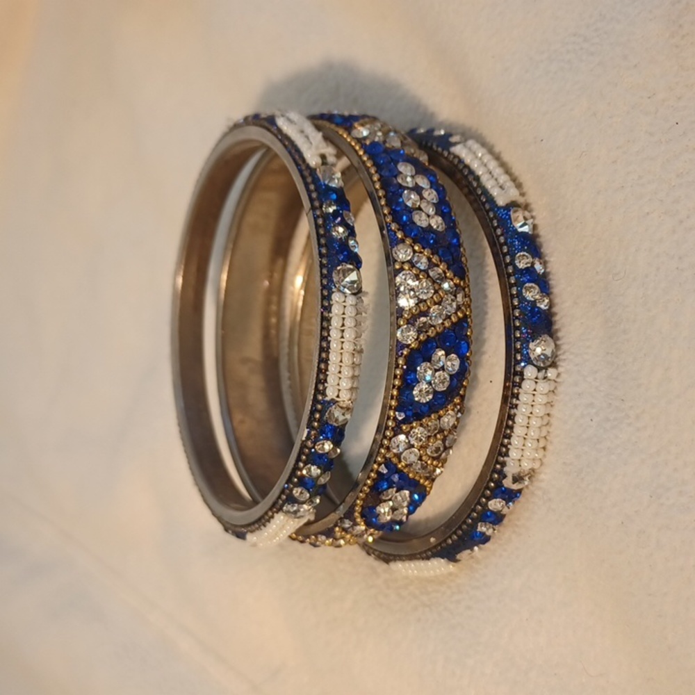 3 jeweled blue white rhinestone bangles (5276)